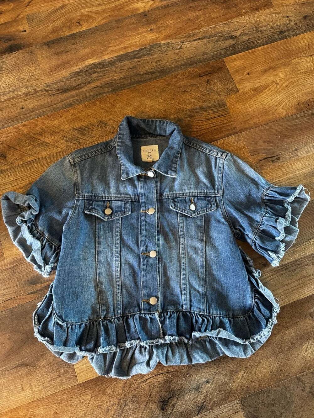 Hayden Girls Ruffle Stone Wash Denim Jacket